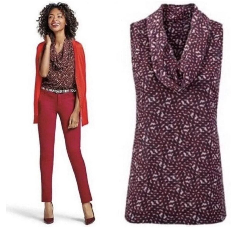 CAbi Venus Cowl Neck Sleeveless Lattice Print Top Medium #3271